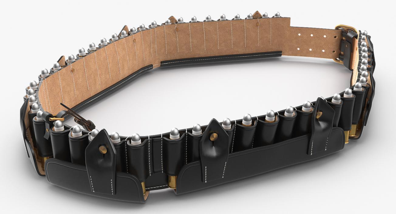 3D Black Leather Bandolier Ammo Belt model