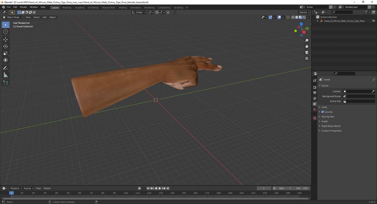 3D Hand of African Male Victory Sign Pose model