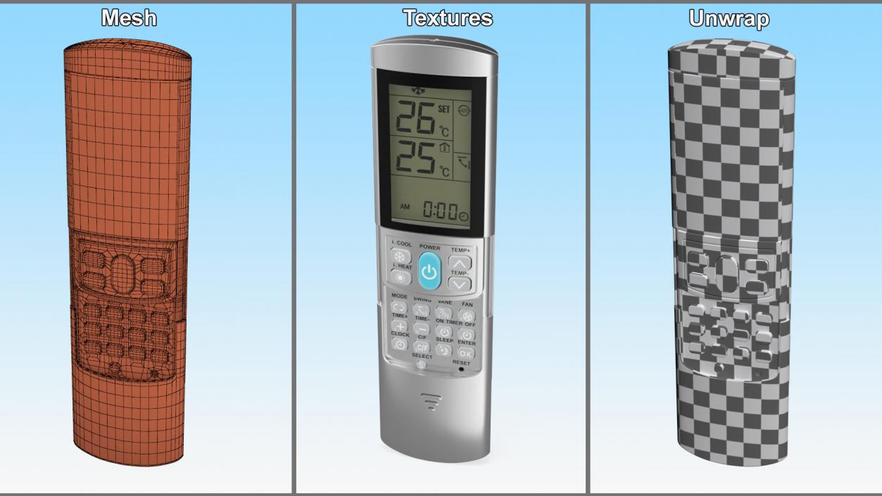 Universal Air Conditioner Remote Control Silver 3D