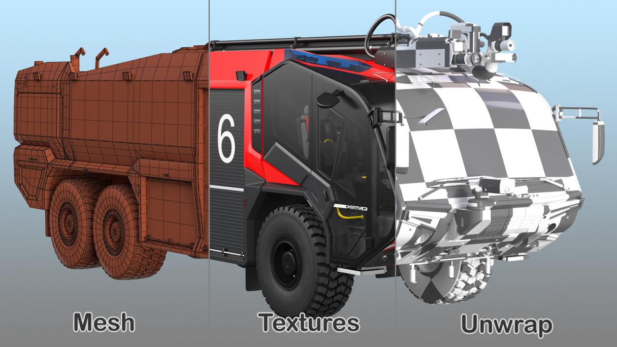 3D Rosenbauer Panther 6x6 Firefighting Truck Rigged model