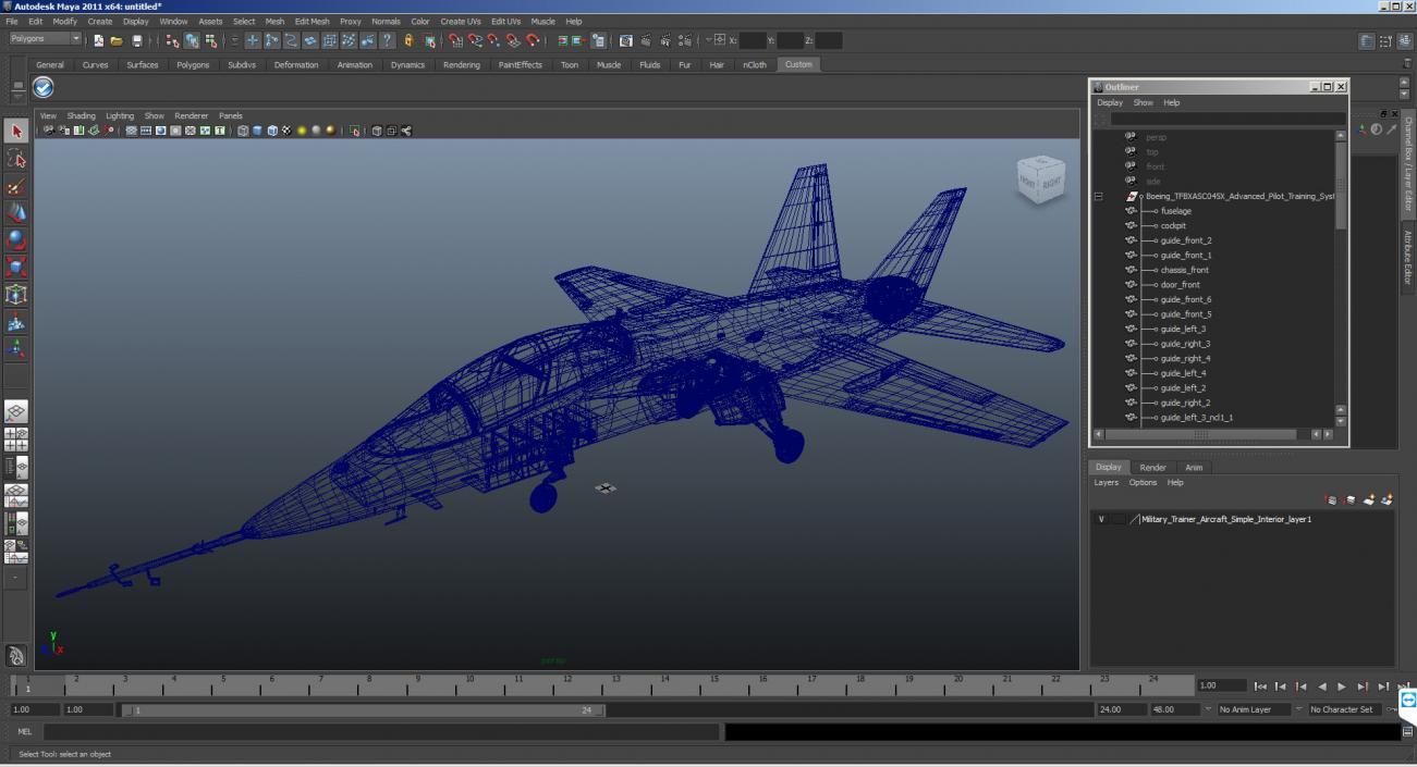 3D Military Trainer Aircraft Simple Interior