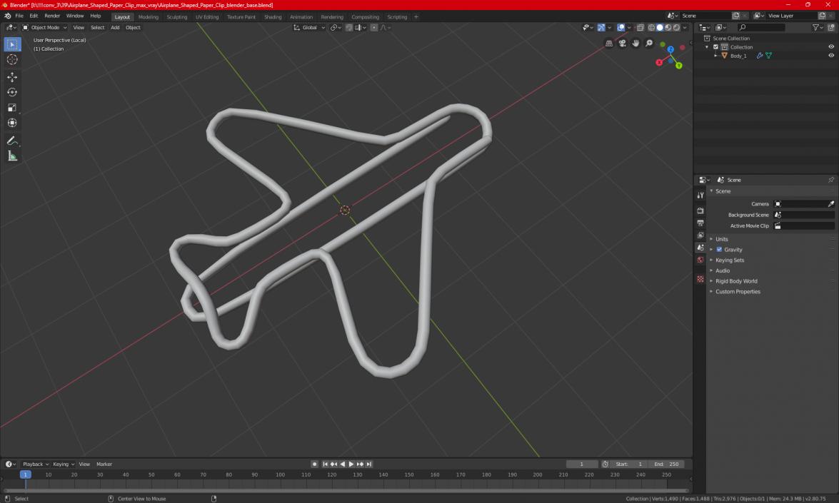 3D Plane Shaped Paper Clip model