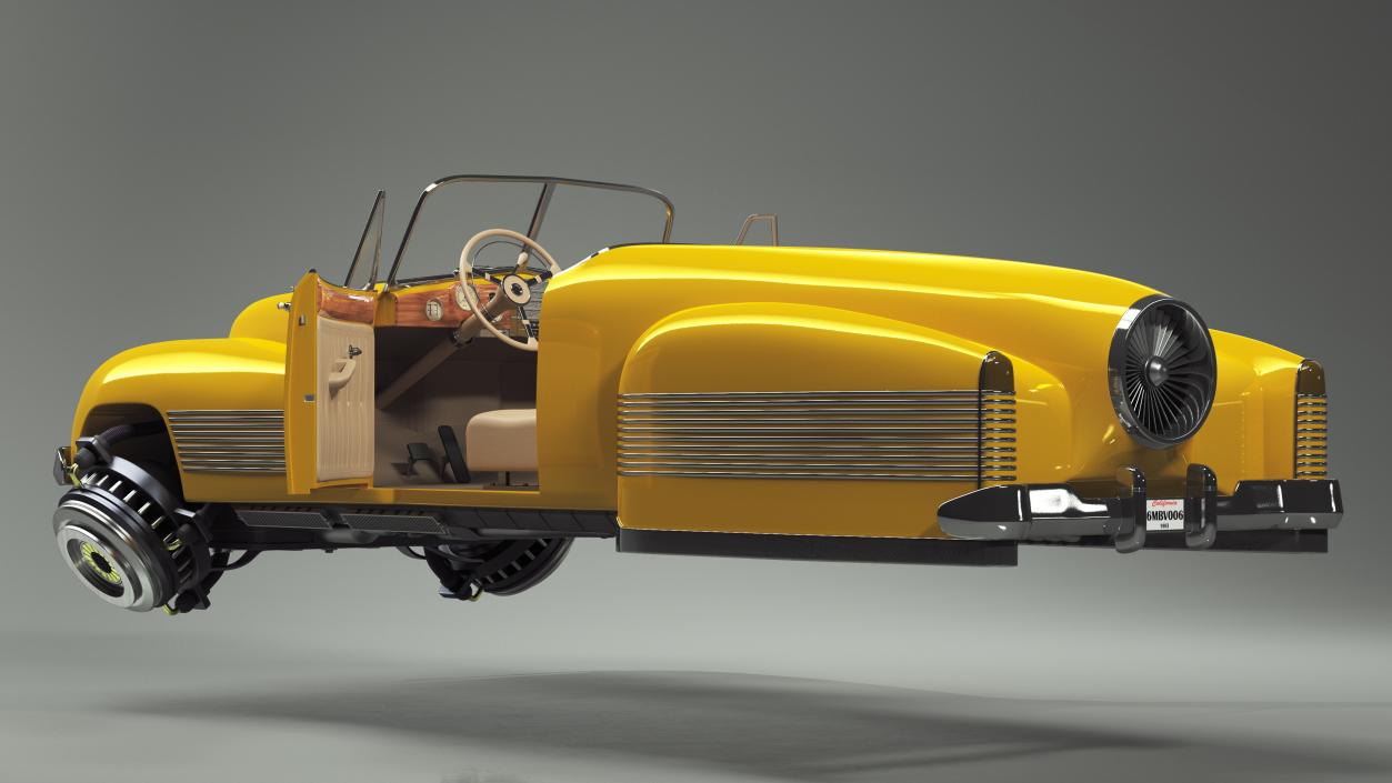 3D Yellow Hover Retro Car Rigged for Cinema 4D model