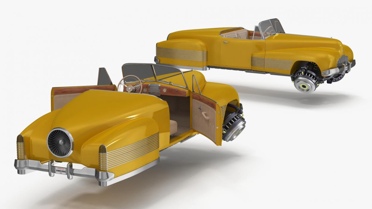 3D Yellow Hover Retro Car Rigged for Cinema 4D model