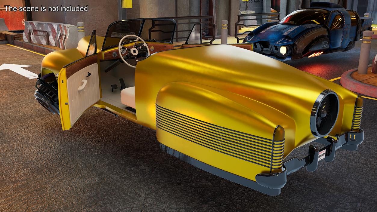 3D Yellow Hover Retro Car Rigged for Cinema 4D model