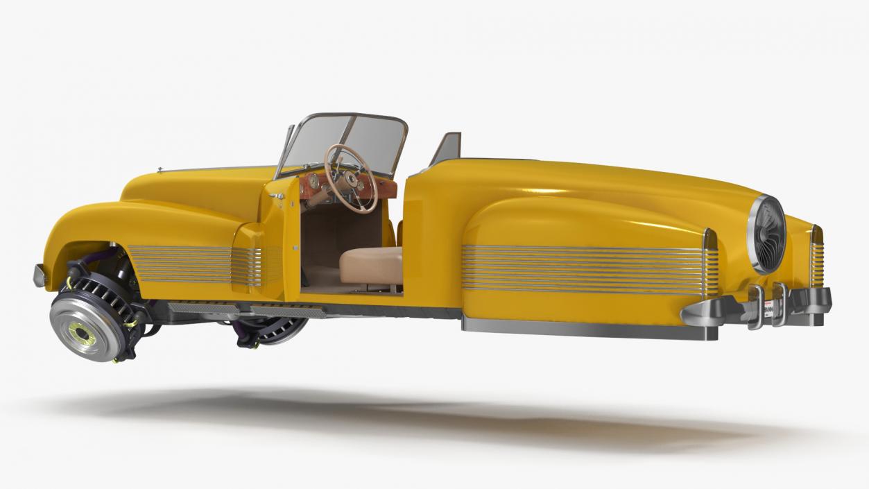 3D Yellow Hover Retro Car Rigged for Cinema 4D model