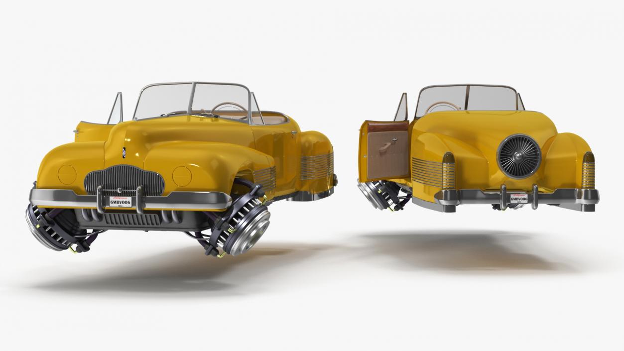 3D Yellow Hover Retro Car Rigged for Cinema 4D model