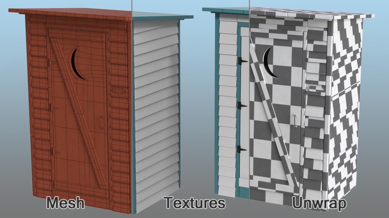 3D model Painted Wooden Outhouse Toilet