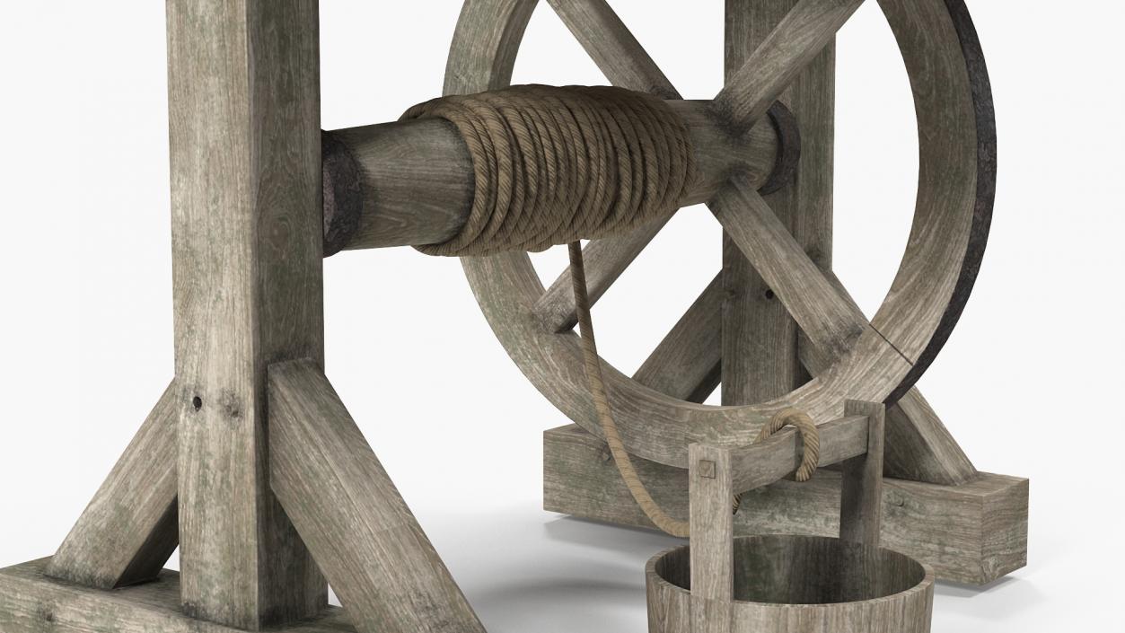 Old Water Well with Pulley and Bucket 3D