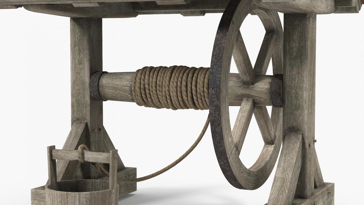 Old Water Well with Pulley and Bucket 3D