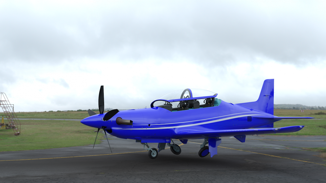 3D Training Aircraft Blue Rigged for Maya model