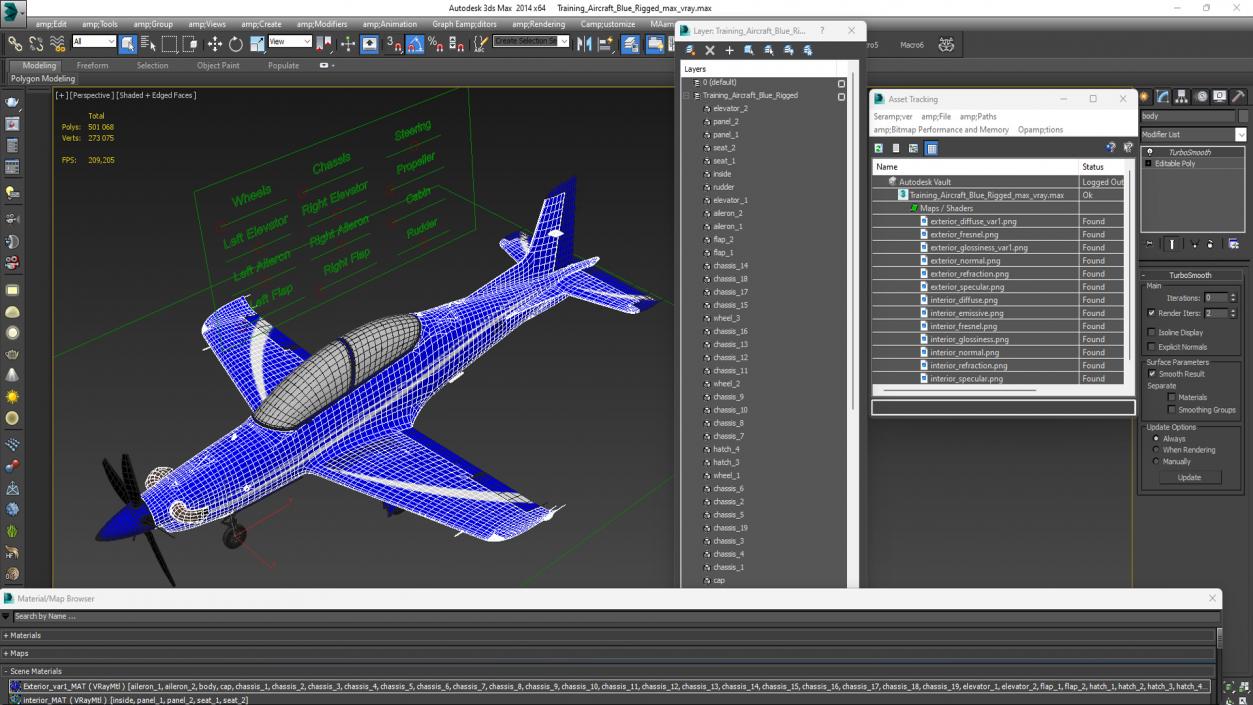 3D Training Aircraft Blue Rigged for Maya model