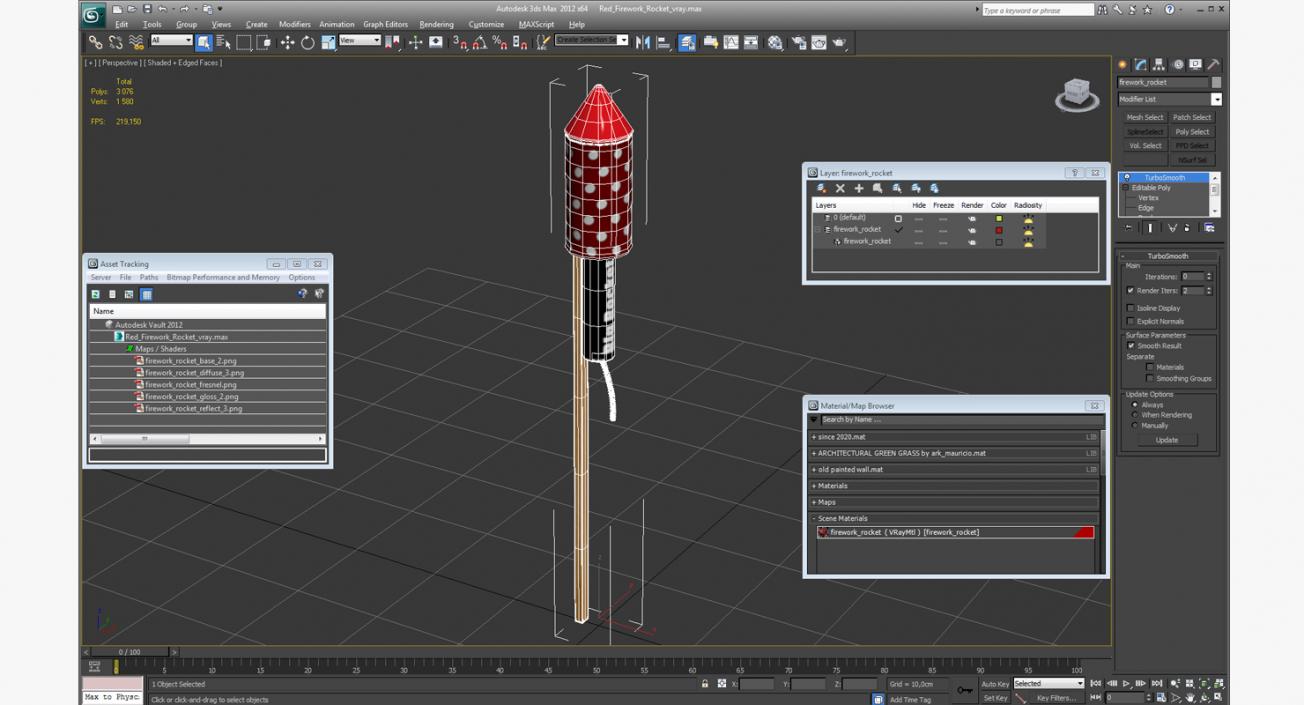 Red Firework Rocket 3D model