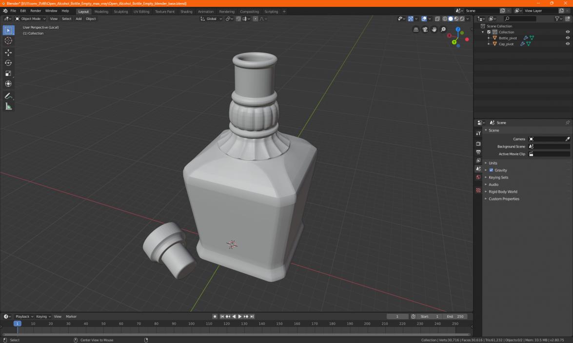 3D model Open Alcohol Bottle Empty