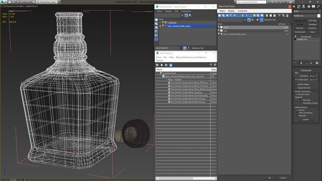 3D model Open Alcohol Bottle Empty