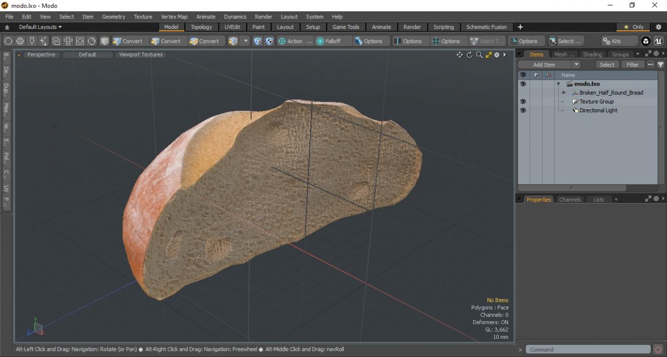 3D Broken Half Round Bread model