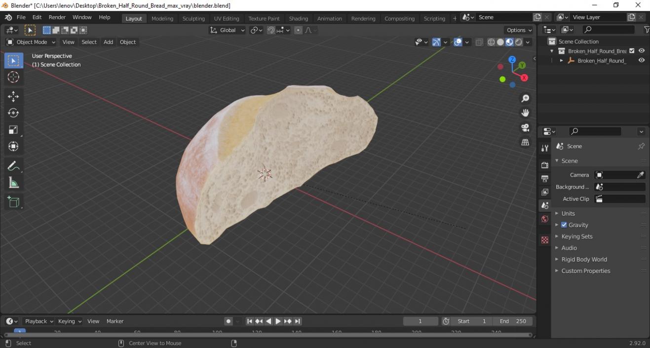 3D Broken Half Round Bread model