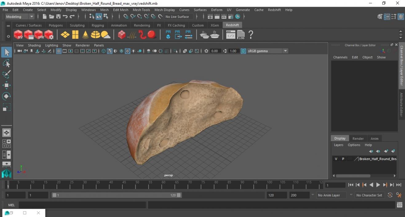 3D Broken Half Round Bread model