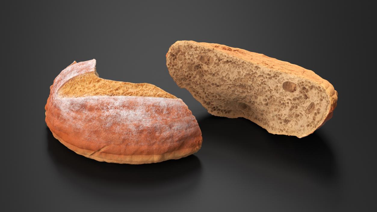 3D Broken Half Round Bread model