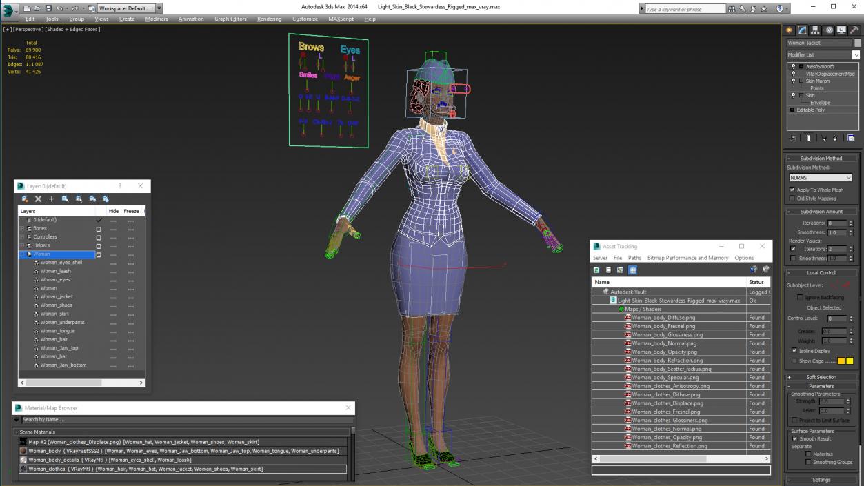 Light Skin Black Stewardess Rigged 3D model