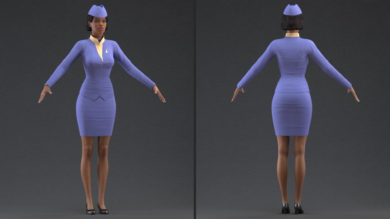 Light Skin Black Stewardess Rigged 3D model