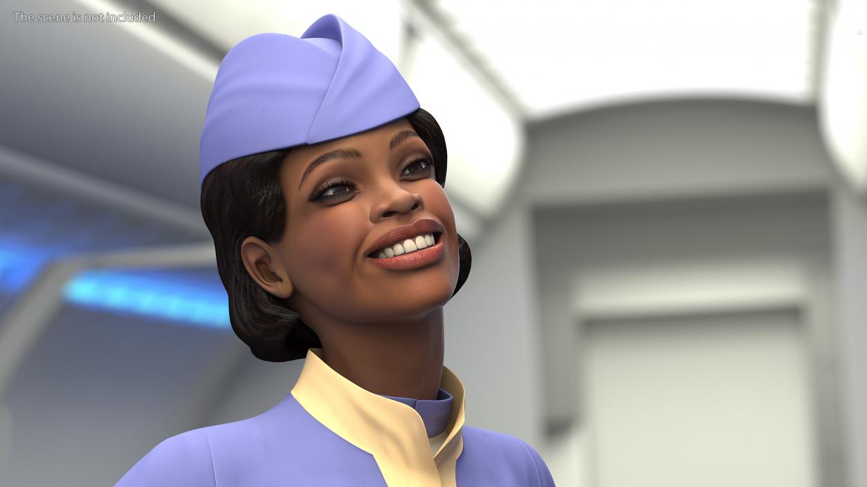 Light Skin Black Stewardess Rigged 3D model