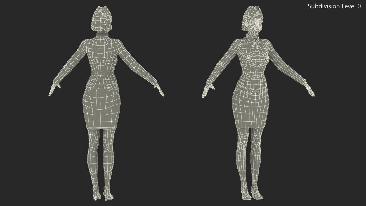 Light Skin Black Stewardess Rigged 3D model