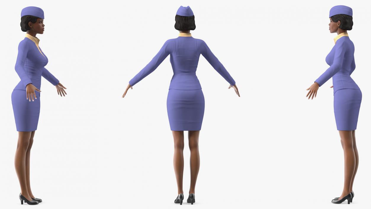 Light Skin Black Stewardess Rigged 3D model