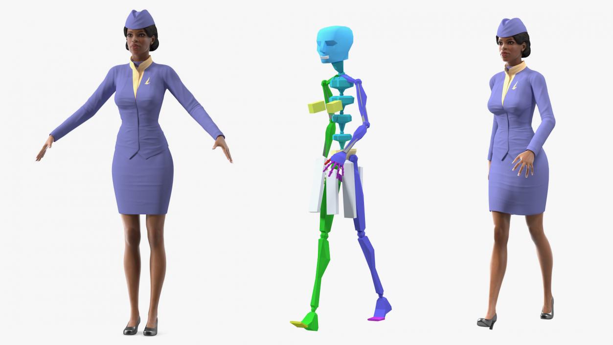 Light Skin Black Stewardess Rigged 3D model