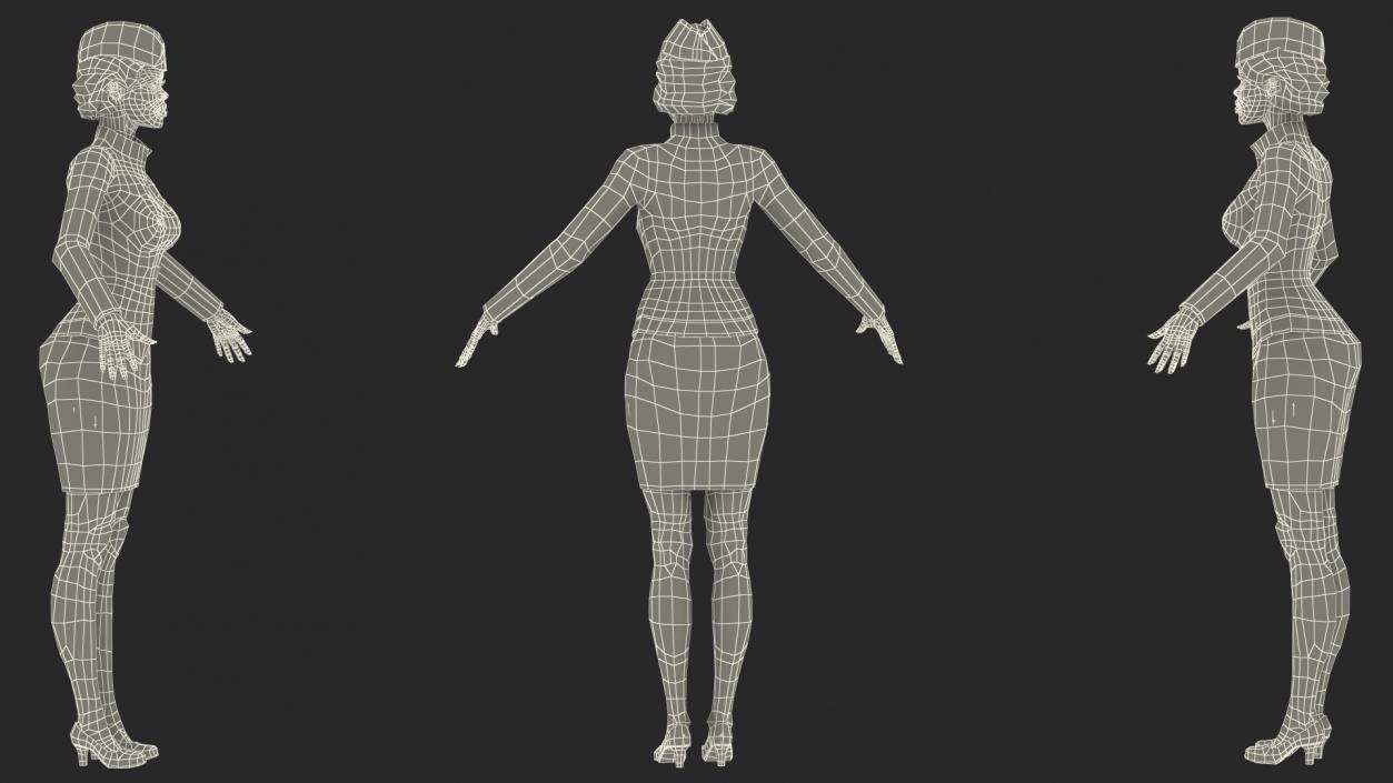 Light Skin Black Stewardess Rigged 3D model