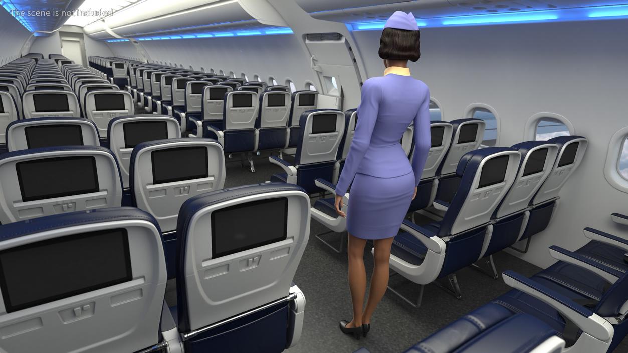 Light Skin Black Stewardess Rigged 3D model