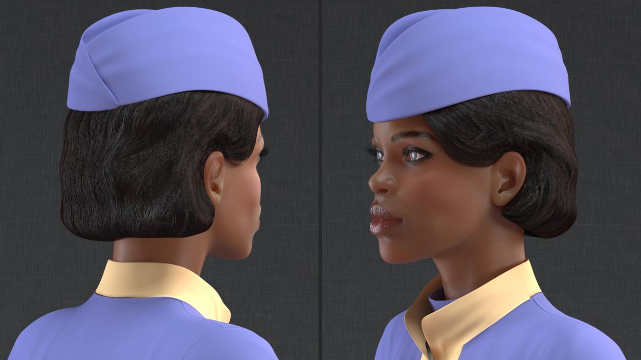 Light Skin Black Stewardess Rigged 3D model