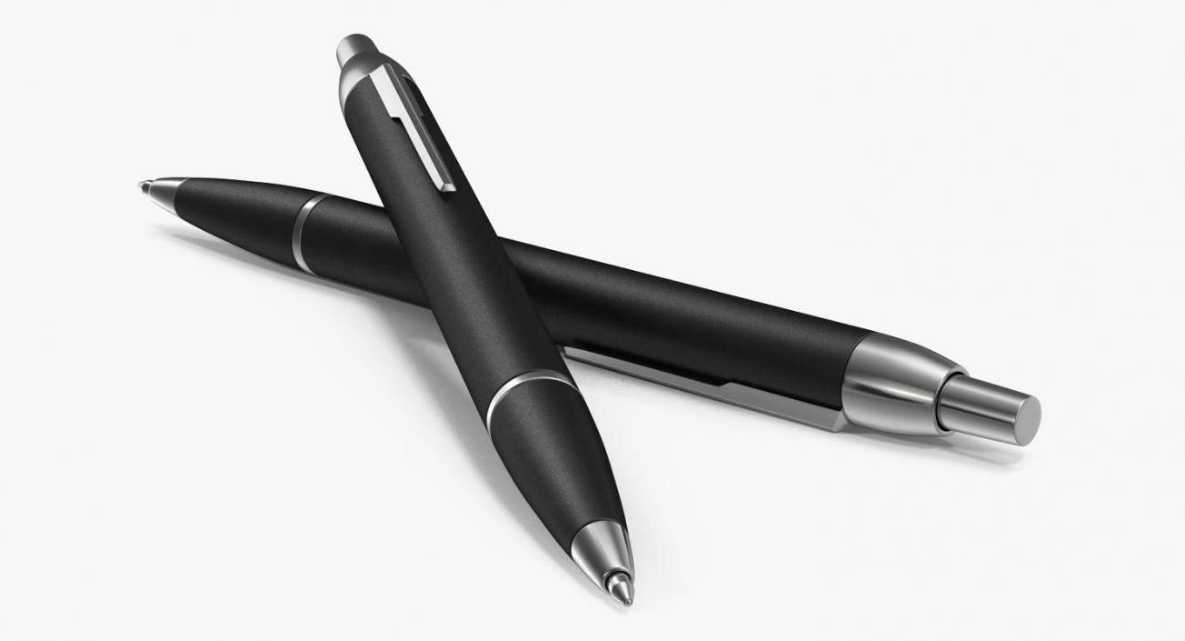 Black Steel Ballpoint Retractable Pen 3D