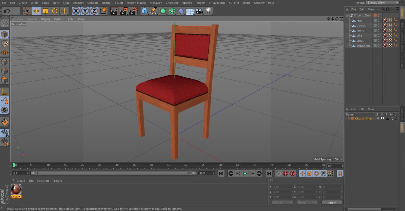 Church Wooden Chair 3D model