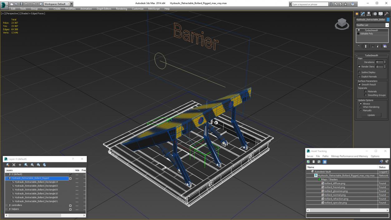 3D Hydraulic Retractable Bollard Rigged