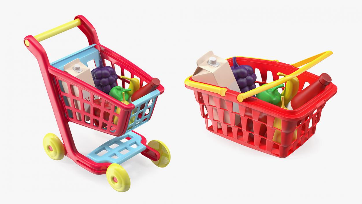 3D Children Shopping Baskets with Food Toys Collection