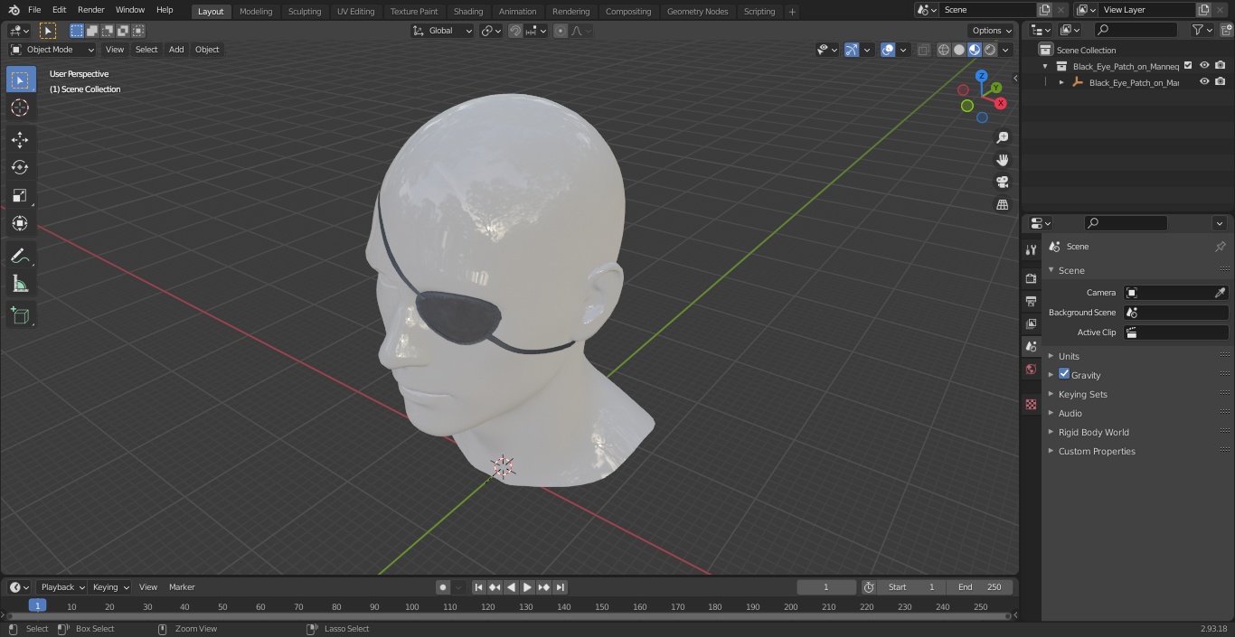 3D Black Eye Patch on Mannequin model