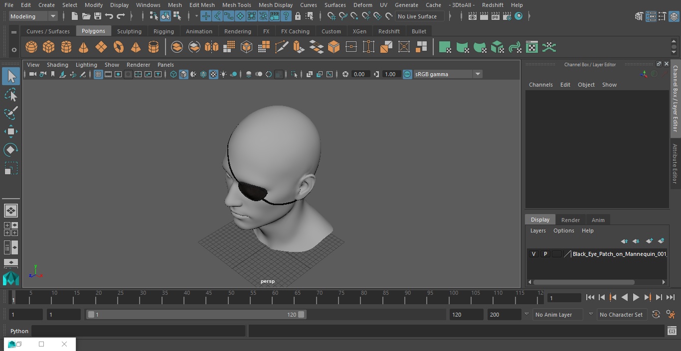 3D Black Eye Patch on Mannequin model