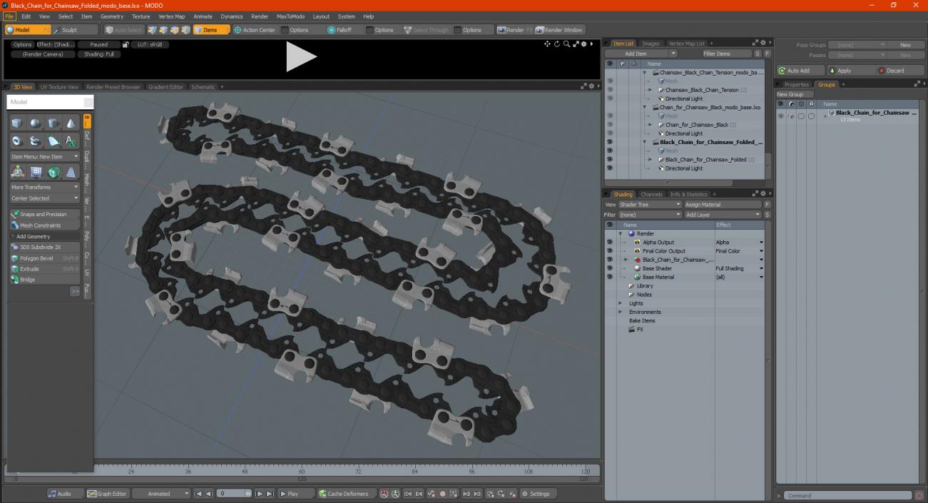 3D Black Chain for Chainsaw Folded