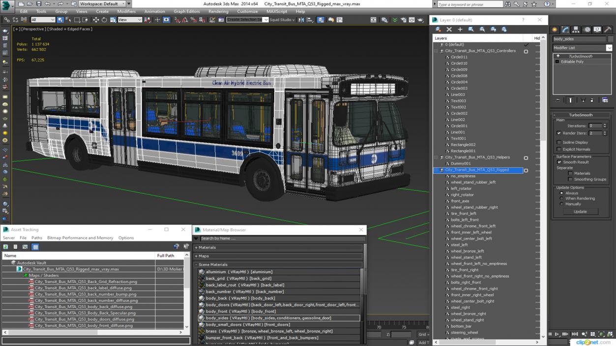 3D City Transit Bus MTA Q53 Rigged