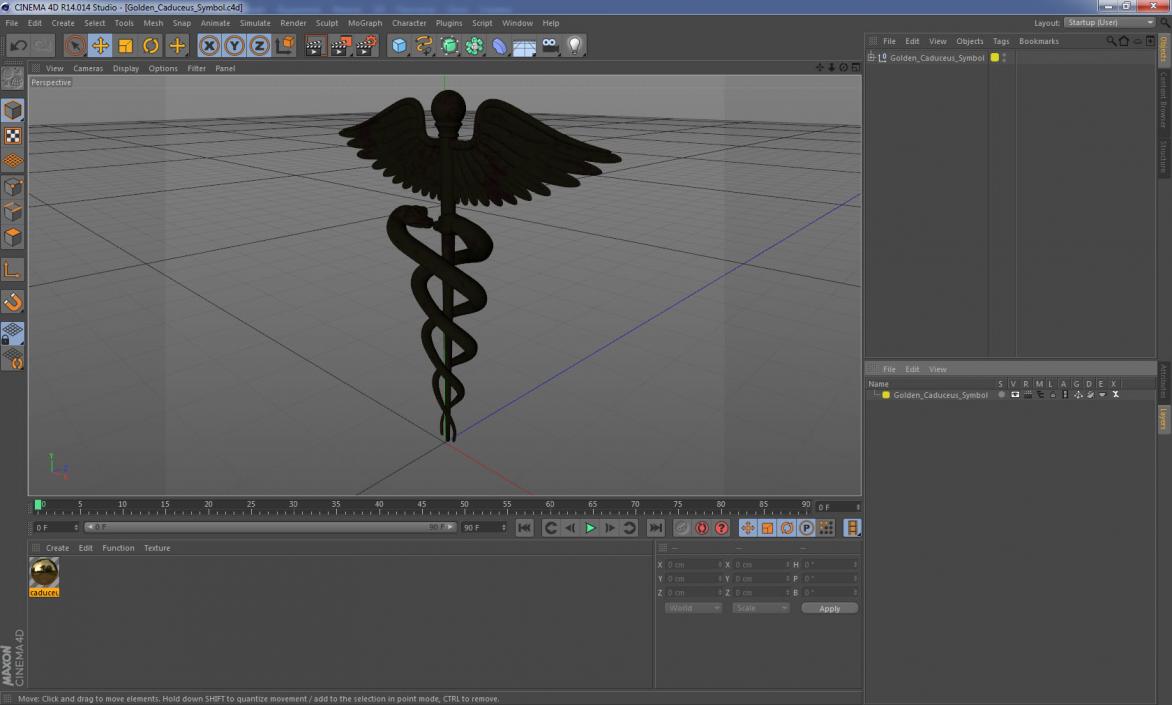 Golden Caduceus Symbol 3D