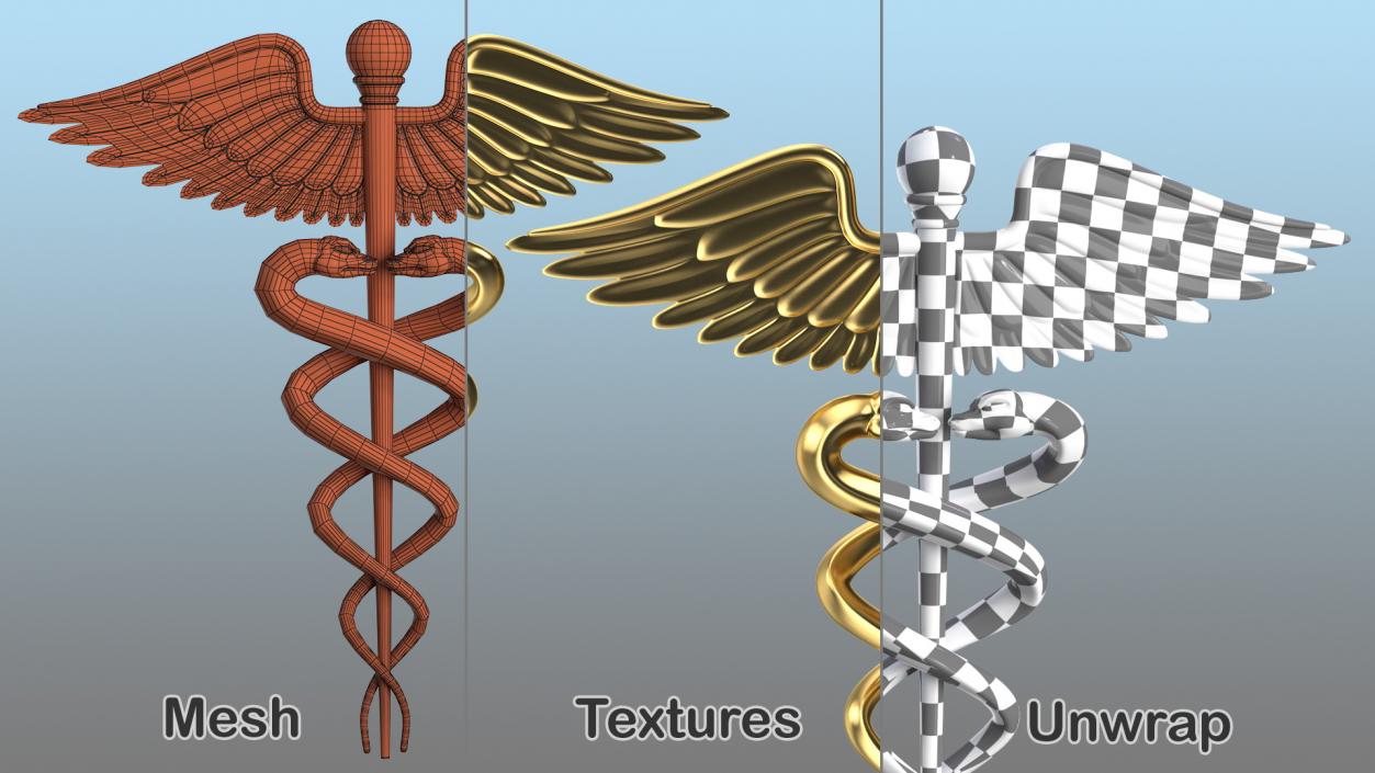 Golden Caduceus Symbol 3D