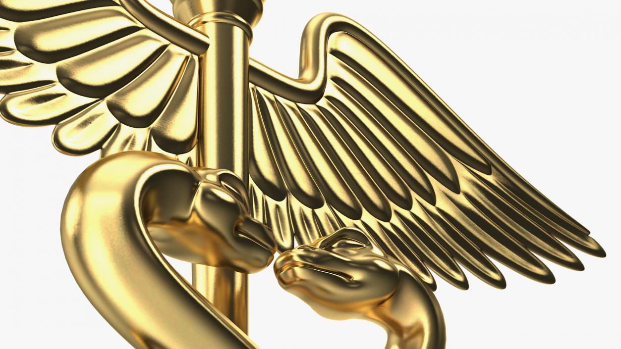 Golden Caduceus Symbol 3D