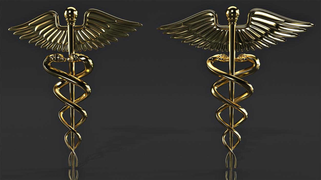 Golden Caduceus Symbol 3D