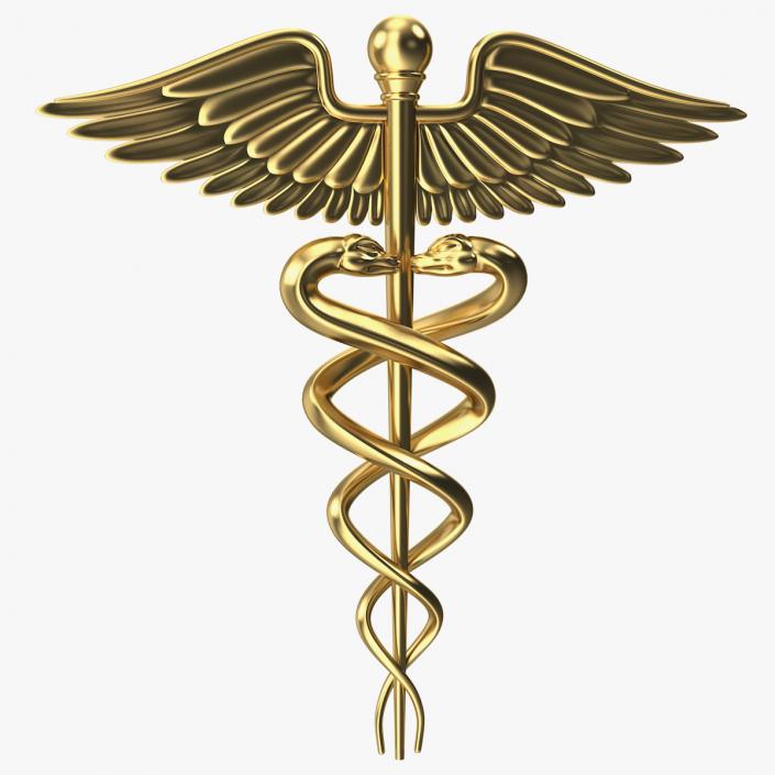 Golden Caduceus Symbol 3D