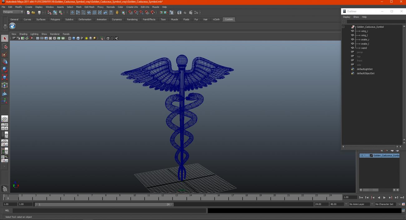 Golden Caduceus Symbol 3D