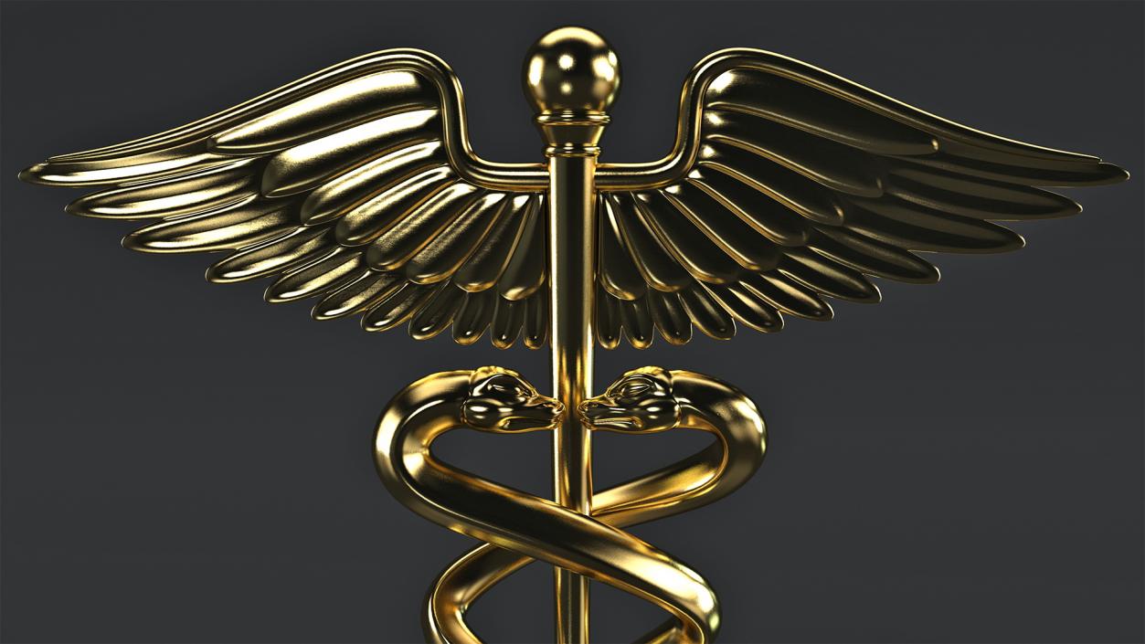 Golden Caduceus Symbol 3D