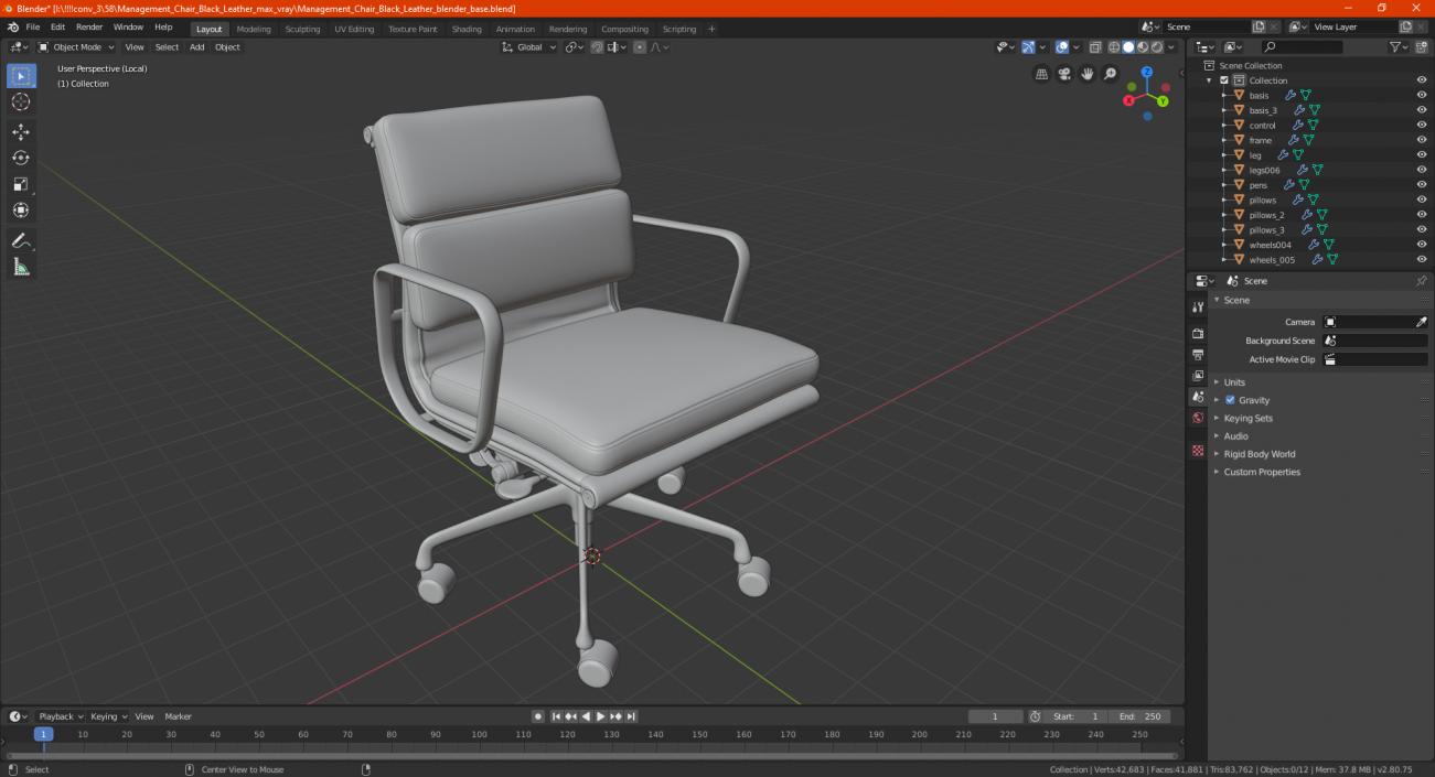 3D model Management Chair Black Leather