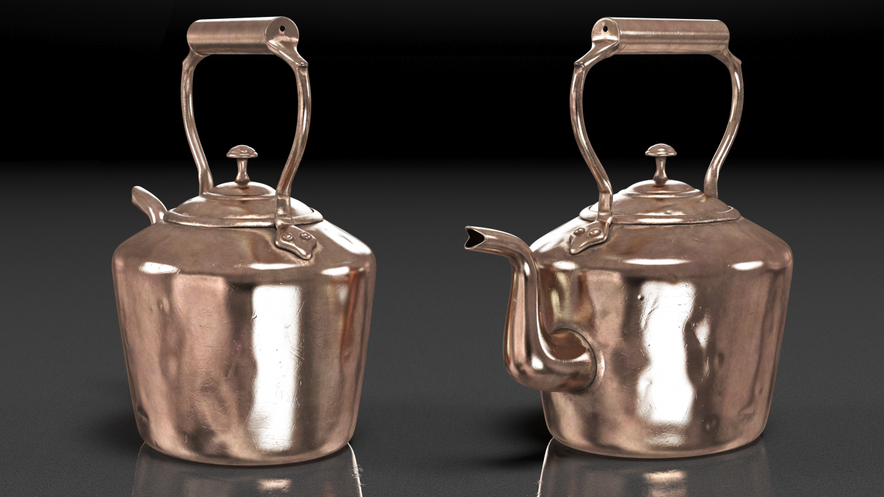 Antique Oval Copper Kettle 19th Century 3D model