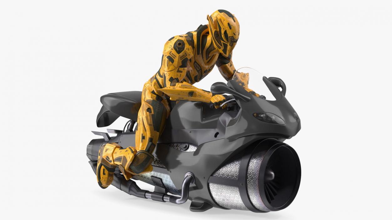 3D Futuristic Armored Robot on Motorcycle model